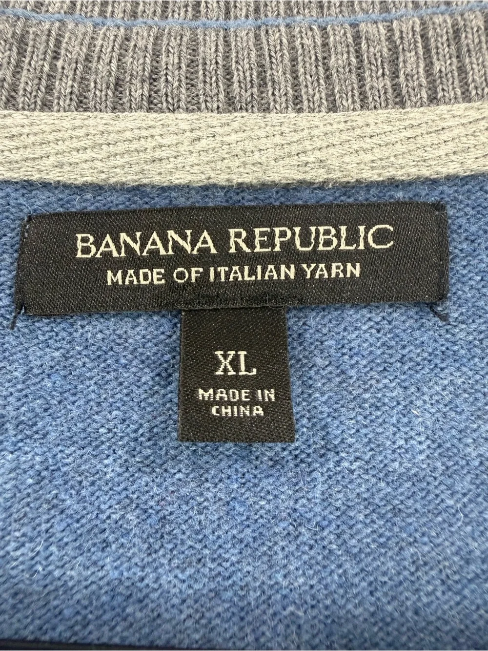 Banana Republic Blue V-Neck Button Cardigan with Contrast Trim - Men's